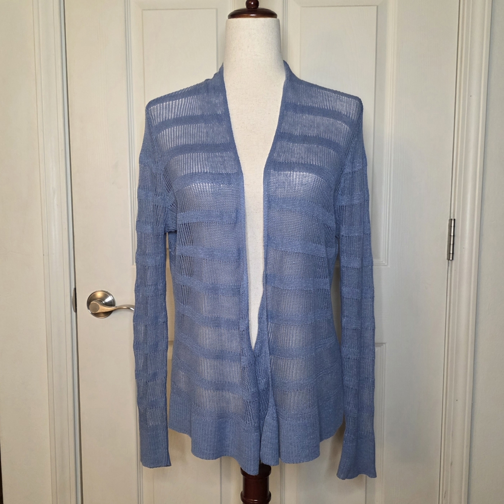 Eileen Fisher Blue Linen Open Knit Cardigan